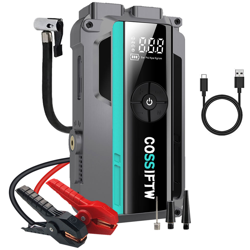 COSSIFTW 12V 便攜式打燈電源3000A內(nèi)置輪胎打氣泵150 PSI數(shù)字顯示輪胎充氣機(jī)空氣壓縮機(jī)